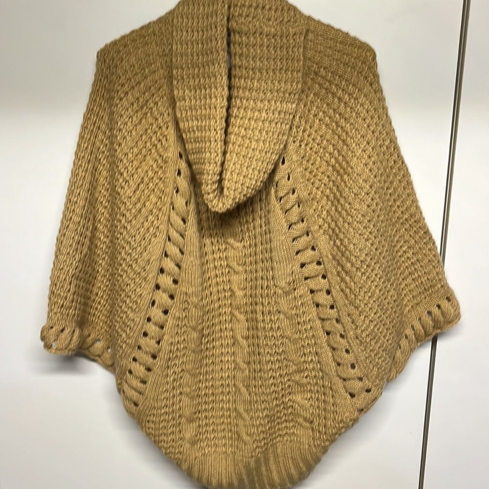 Ya Los Angeles Tan Cowl Neck Knit Poncho Sweater One Size